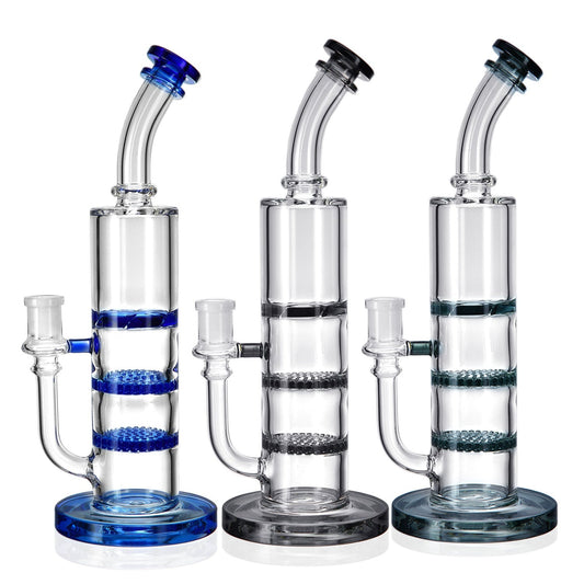 1Stop Glass 11" Triple Perc Bong - Double Honey Comb Percs + a Turbine Perc